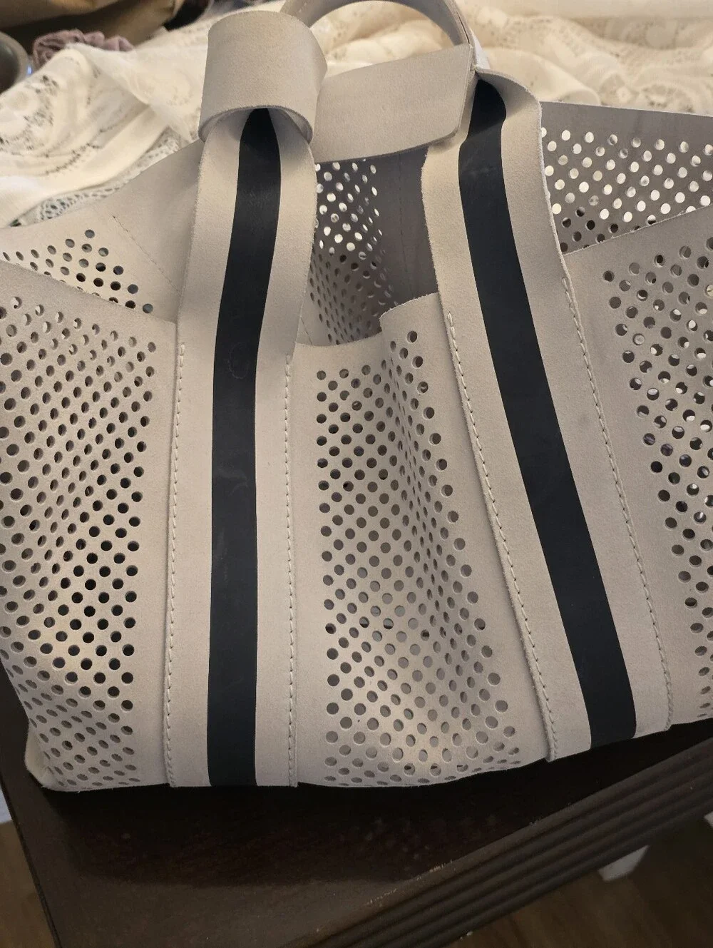 Pedro Garcia Cream Tote with Black Stripes